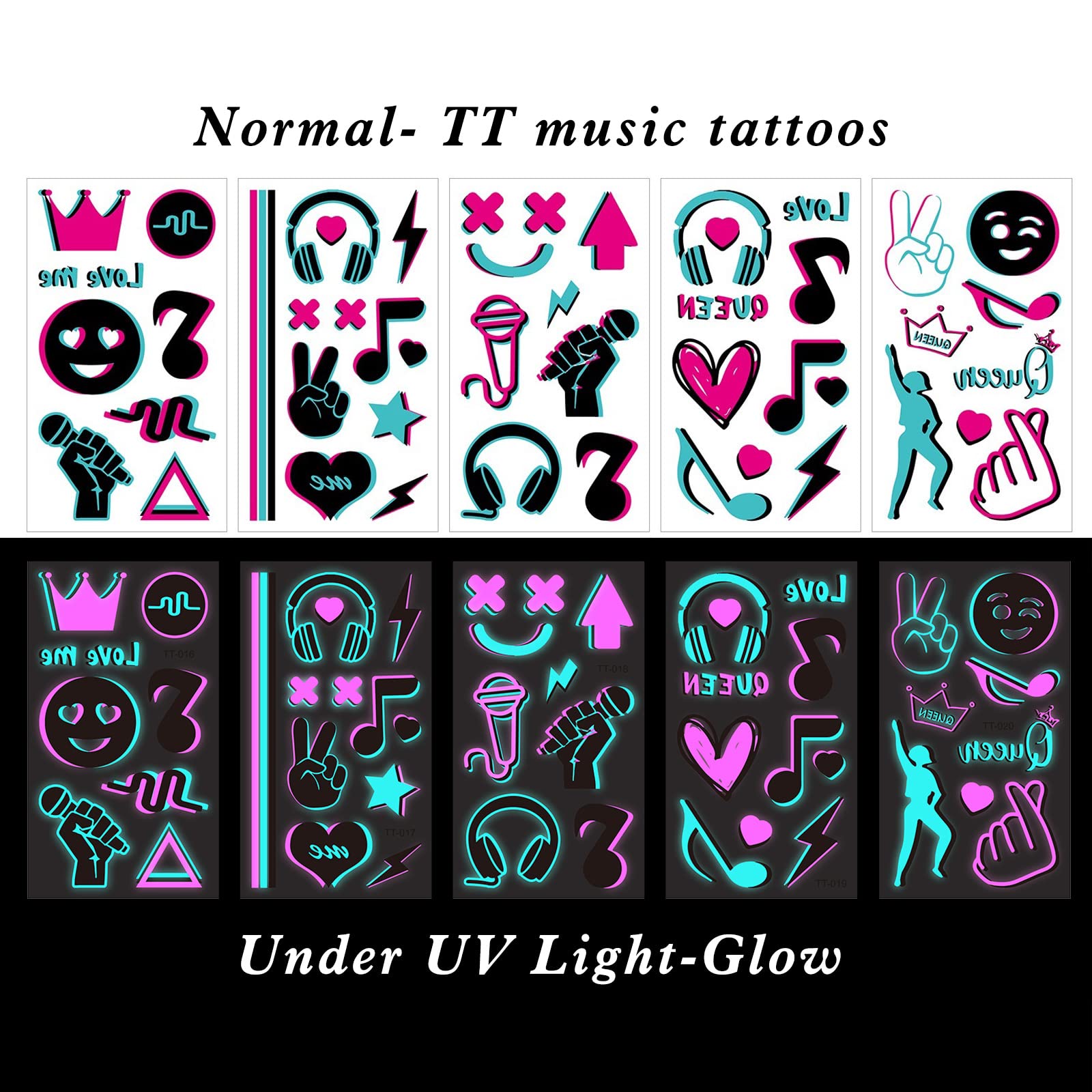 Konsait glow tattoo headphones sheet for music festival outfits.