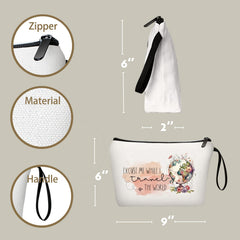 KONSOM travel makeup bag handle detail highlighting easy carrying during day trips