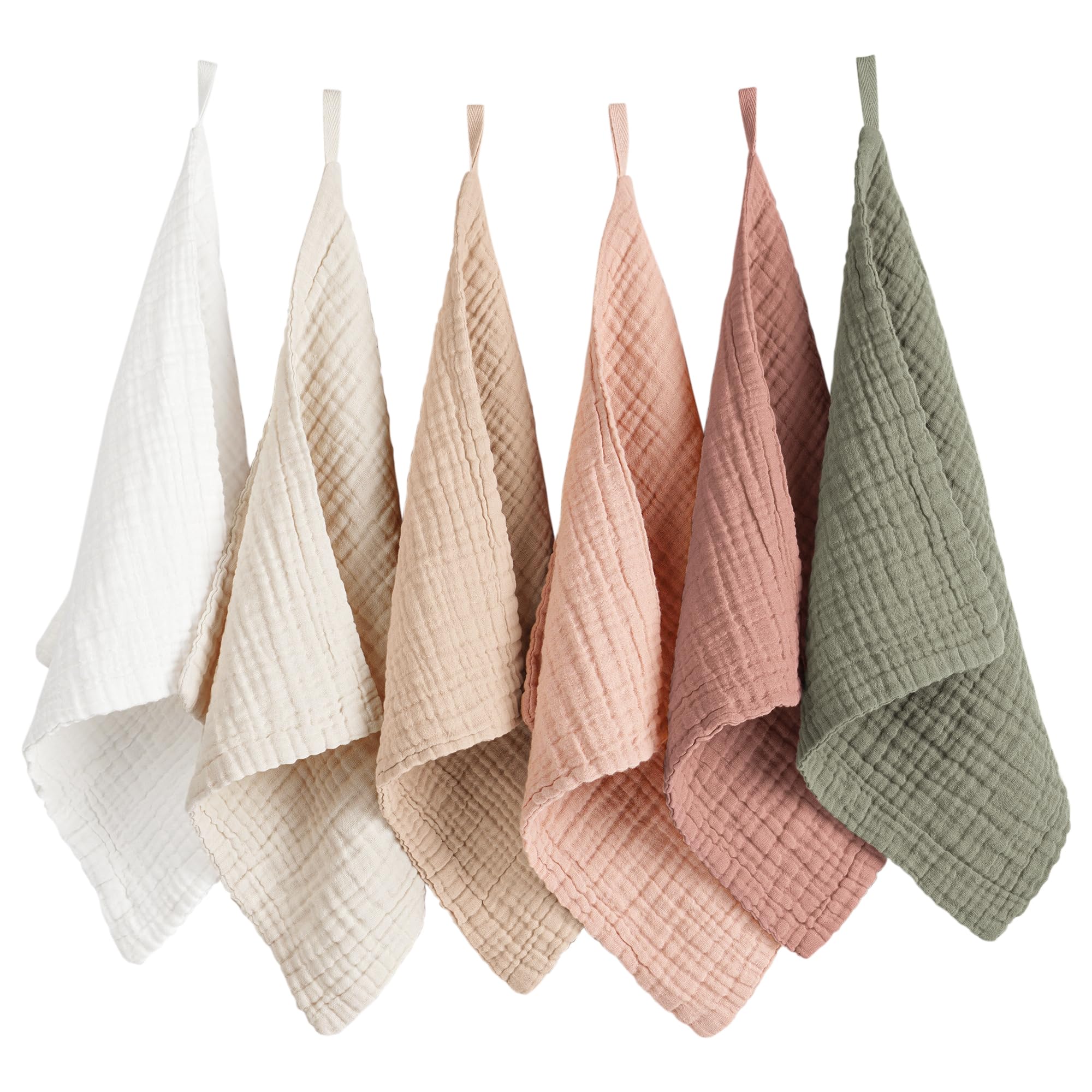 Konssy 6-pack face cloths front view, soft muslin fabric for gentle cleansing.