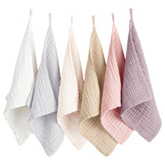 Konssy 6-pack face cloths on white backdrop show soft, absorbent fibers for gentle cleansing.