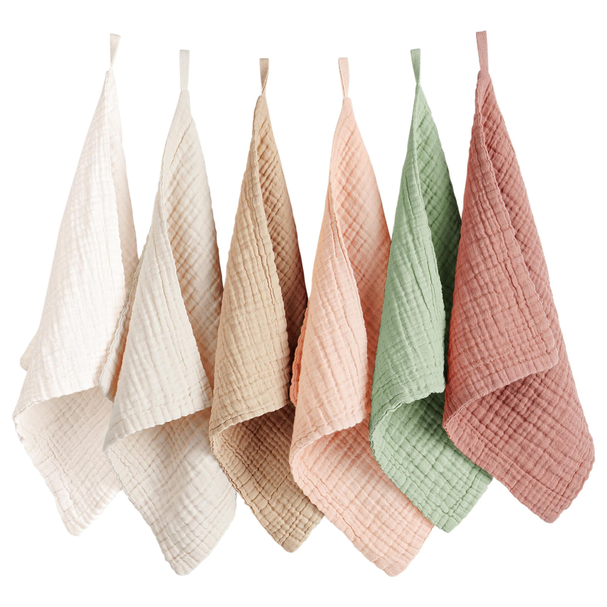Konssy 6-pack face cloths folded, soft muslin texture for gentle cleansing