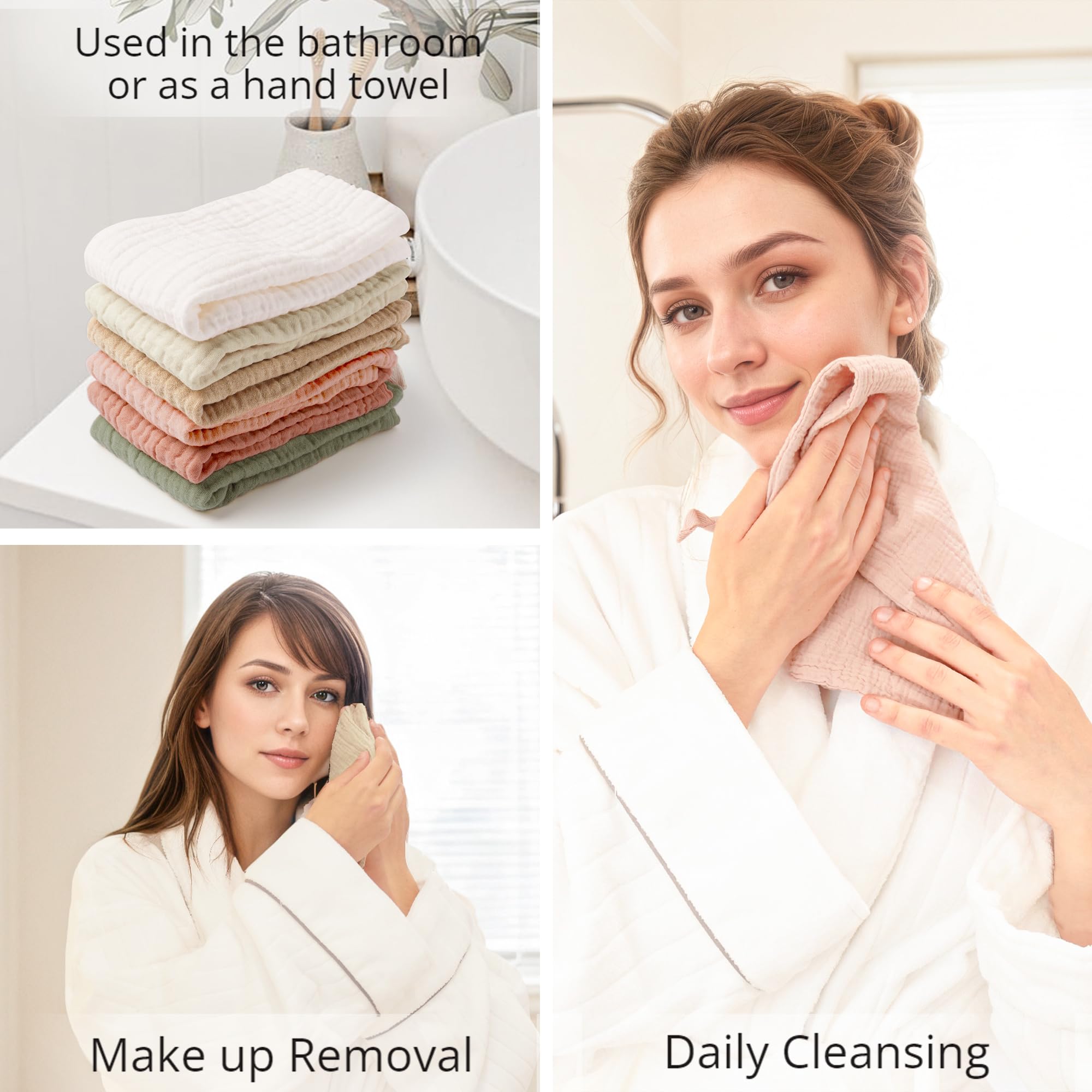 Konssy face cloths in use for makeup removal, gentle on sensitive skin.
