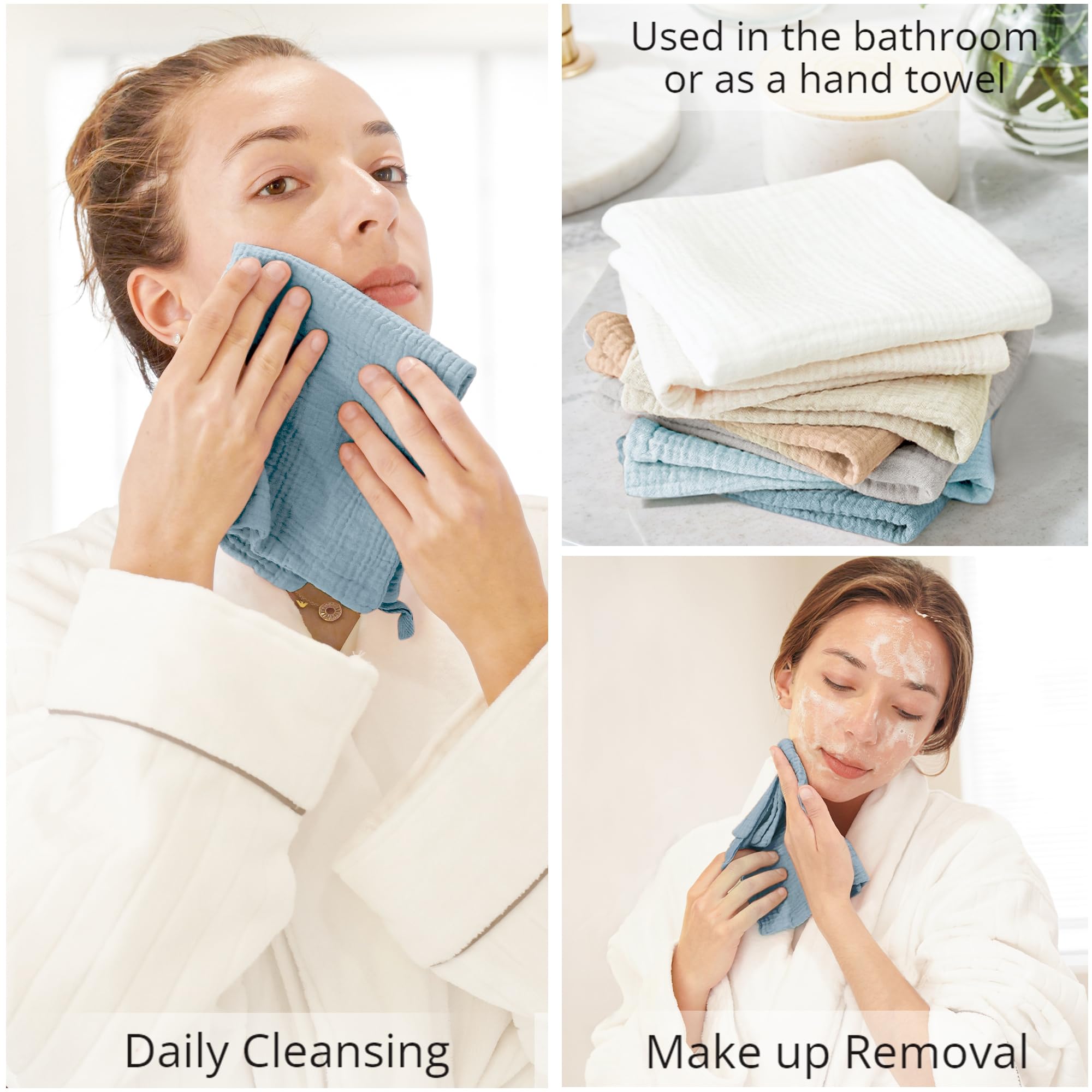 Konssy face cloths makeup-removal use on skin showing soft exfoliation benefits