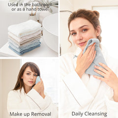 Konssy six-pack cloths in muted color variations for easy daily skincare.
