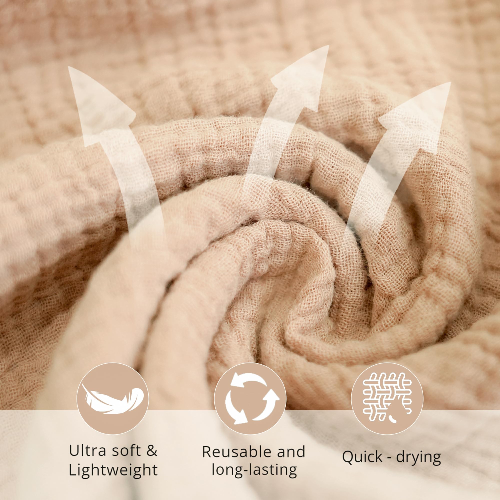 Konssy machine-washable muslin cloths for easy care and long-lasting softness