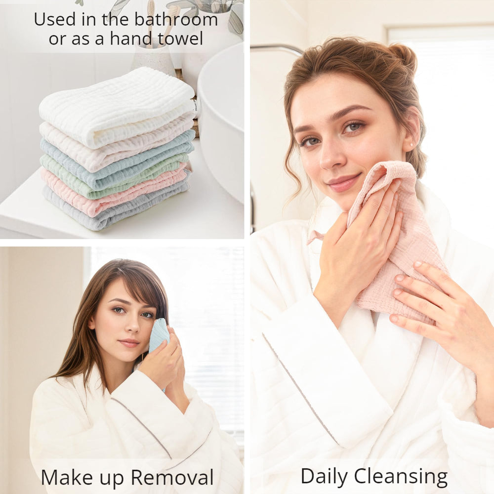 Konssy muslin cotton face towels absorbent surface capturing makeup removal in action.