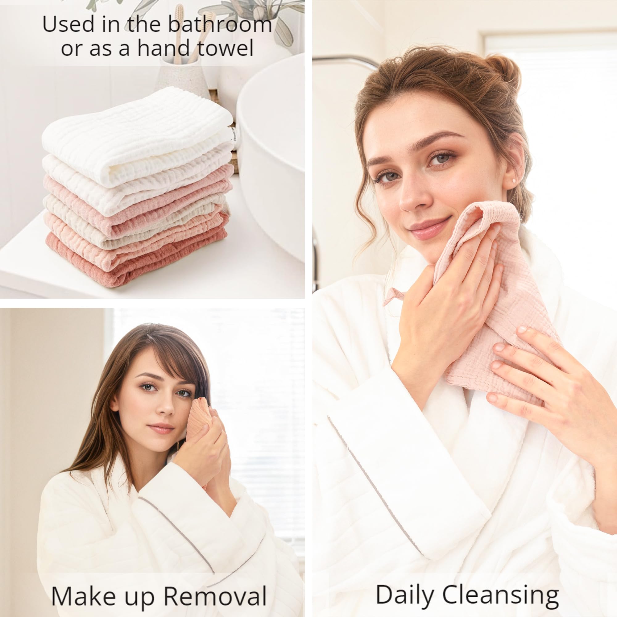 Konssy muslin cloth close-up highlights gentle makeup removal for sensitive skin.