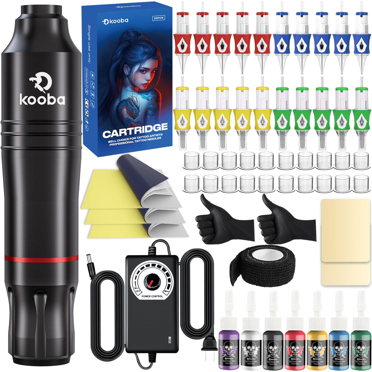 KOOBA Tattoo Gun Kit rotary pen for precise line control during practice.
