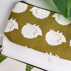 Koogel canvas pencil bag hedgehog pattern compact travel organizer