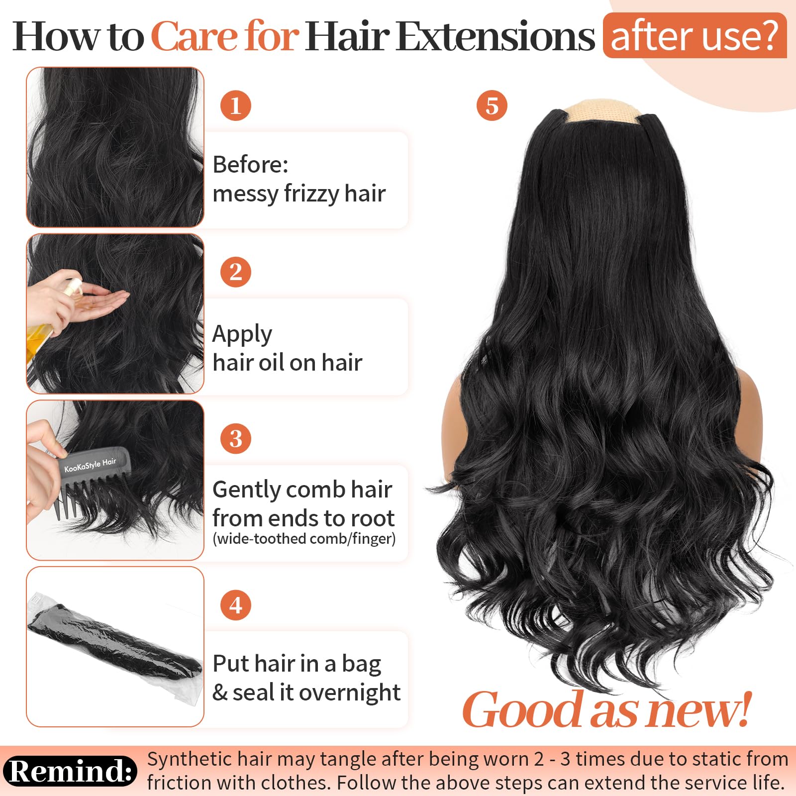 Kookastyle black extensions ready to blend with dark hair.