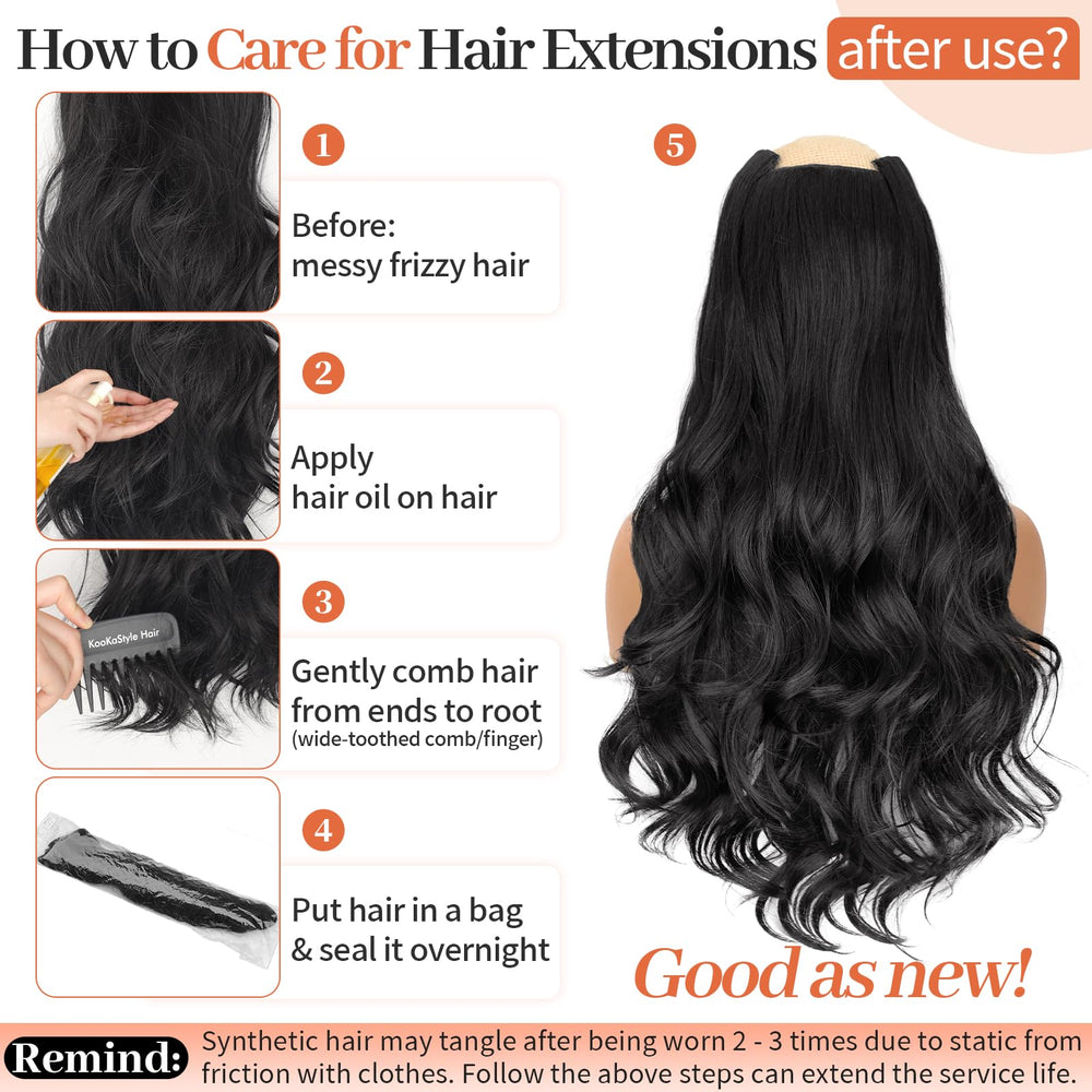 Kookastyle black extensions ready to blend with dark hair.