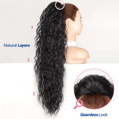 KooKaStyle pony tail 30inch layered fullness close-up demonstrates seamless wrap and natural movement