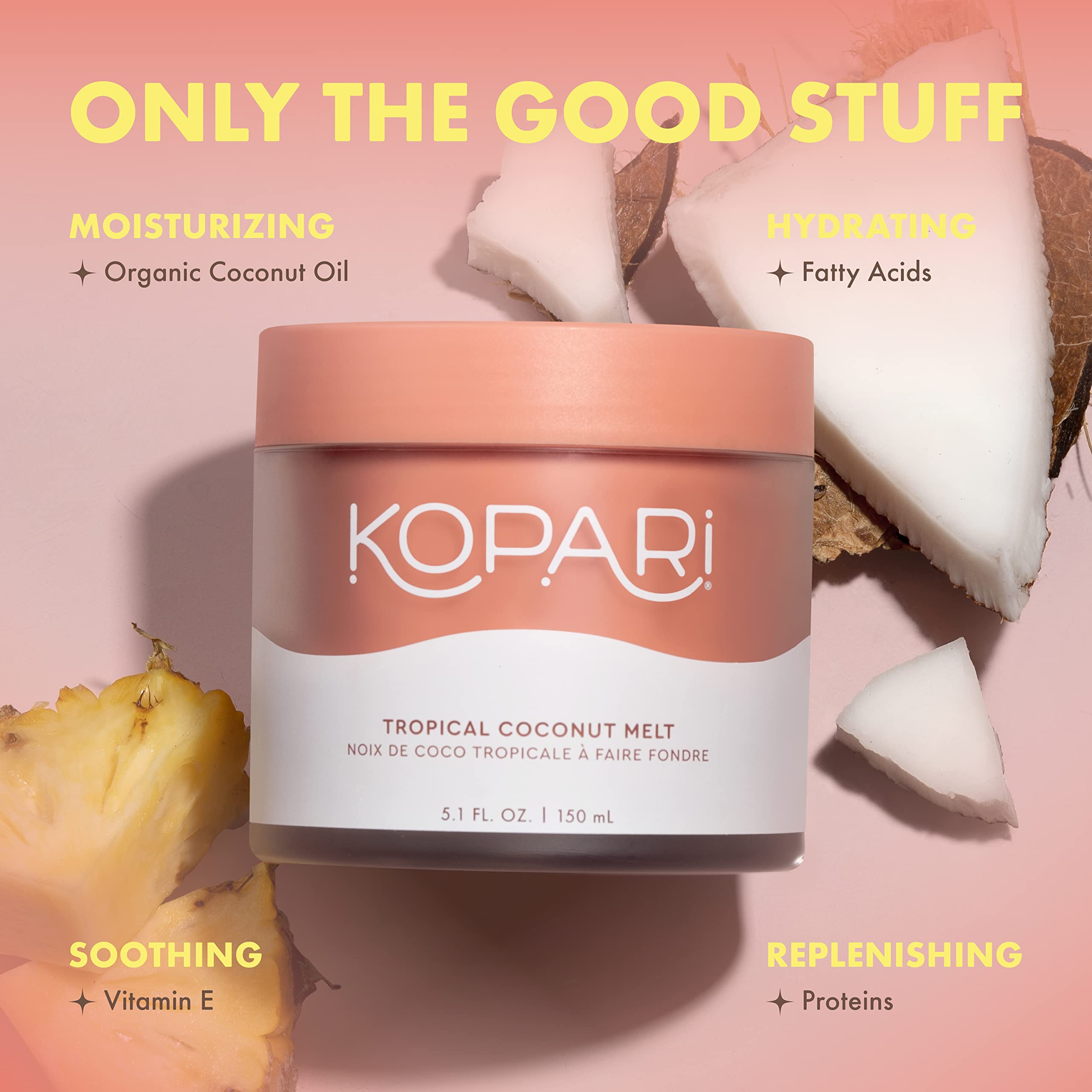 Kopari multi-use oil applied to skin and hair in routine demonstration.