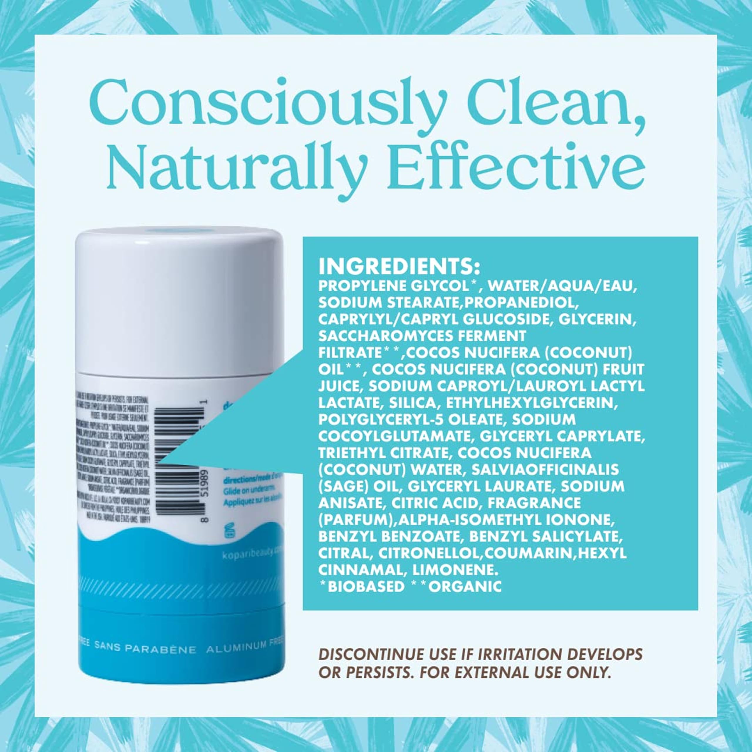Kopari clean plant-based deodorant supports everyday freshness with coconut aroma.