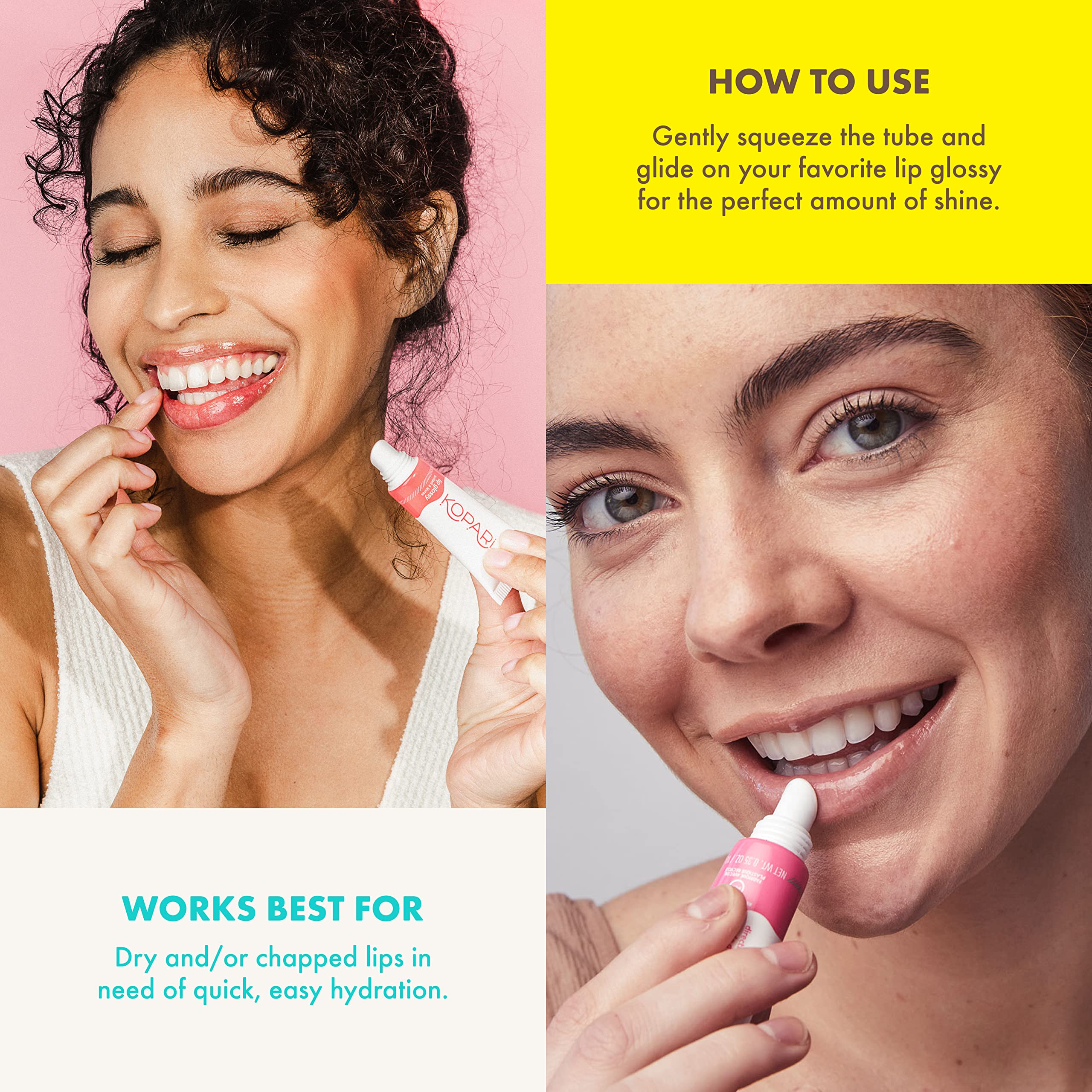 Kopari Coconut Lip Glossy cruelty-free label signals ethical lip care.