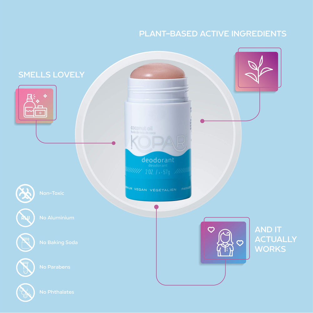 Kopari deodorant application glide shows quick-drying, residue-free finish.