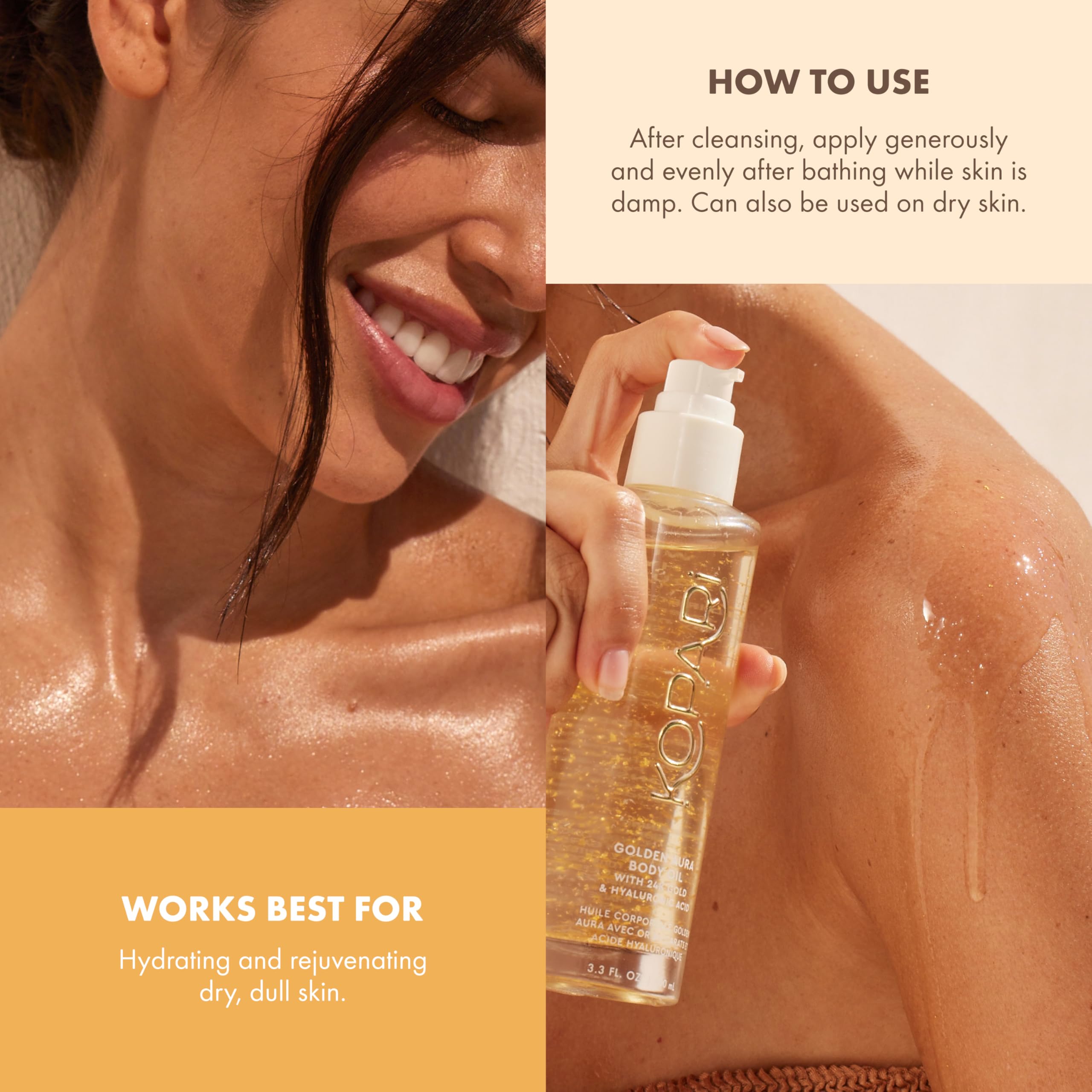 Kopari Golden Aura Oil toasted vanilla scent evokes a spa-like ritual.
