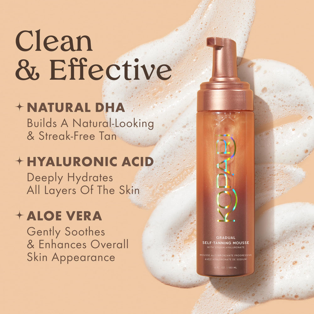 Kopari Gradual Self-Tanning Mousse application motion for even coverage on skin.