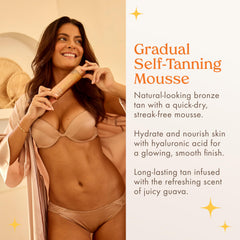 Kopari Gradual Self-Tanning Mousse with mitt enables streak-free, controllable tan.