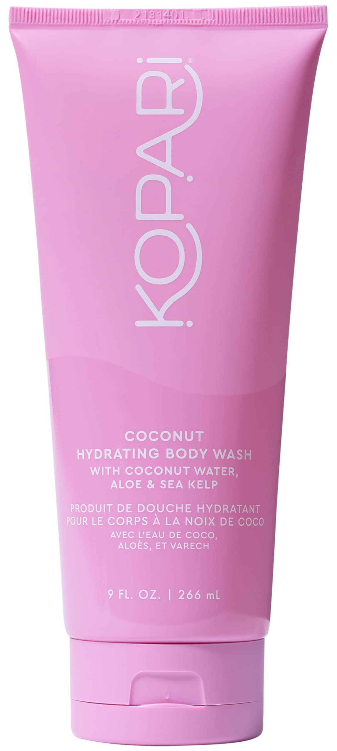 Kopari Hydrating Body Wash bottle showcases coconut water for daily hydration and a refreshing scent.