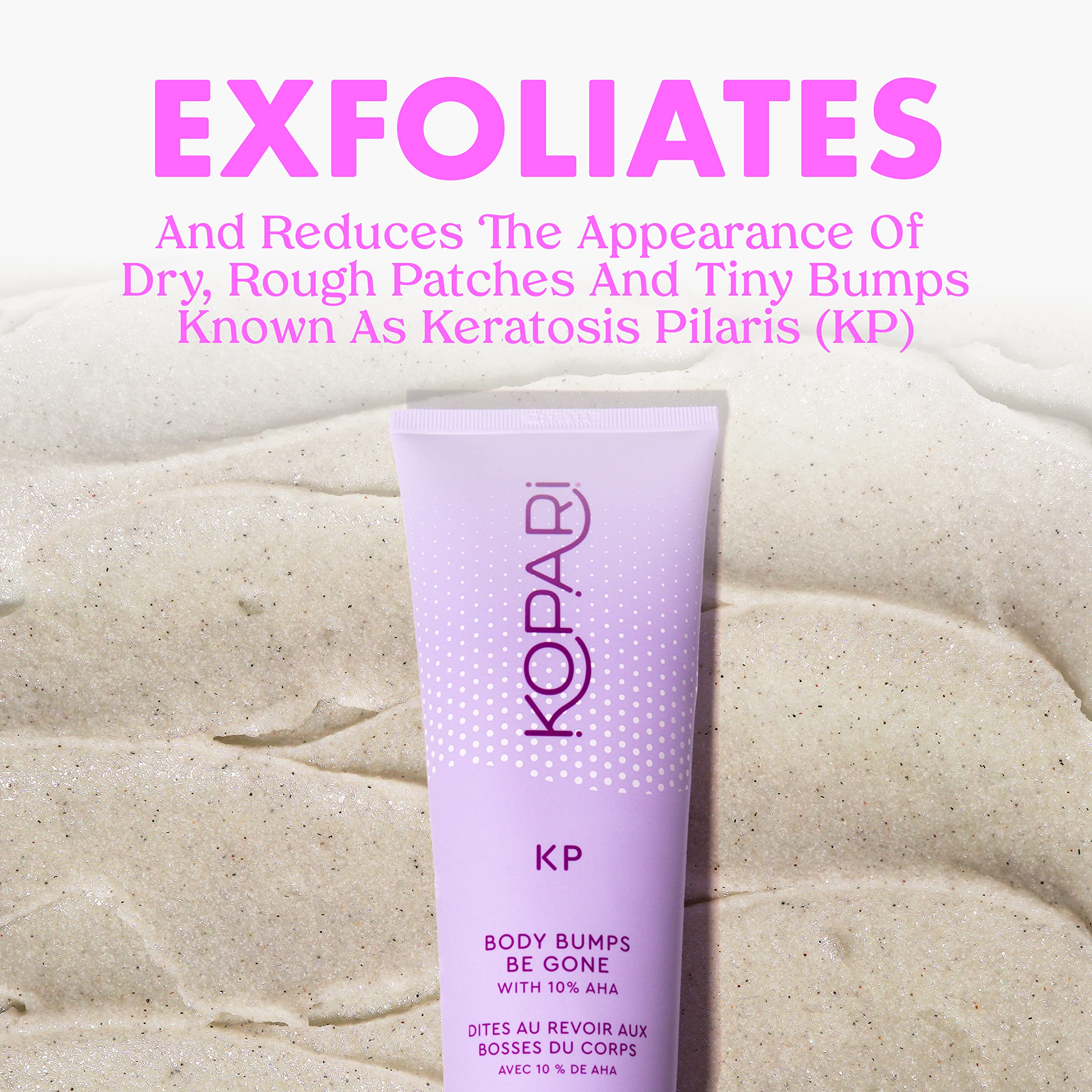Kopari KP Body Bumps Be Gone texture closeup shows exfoliating particles
