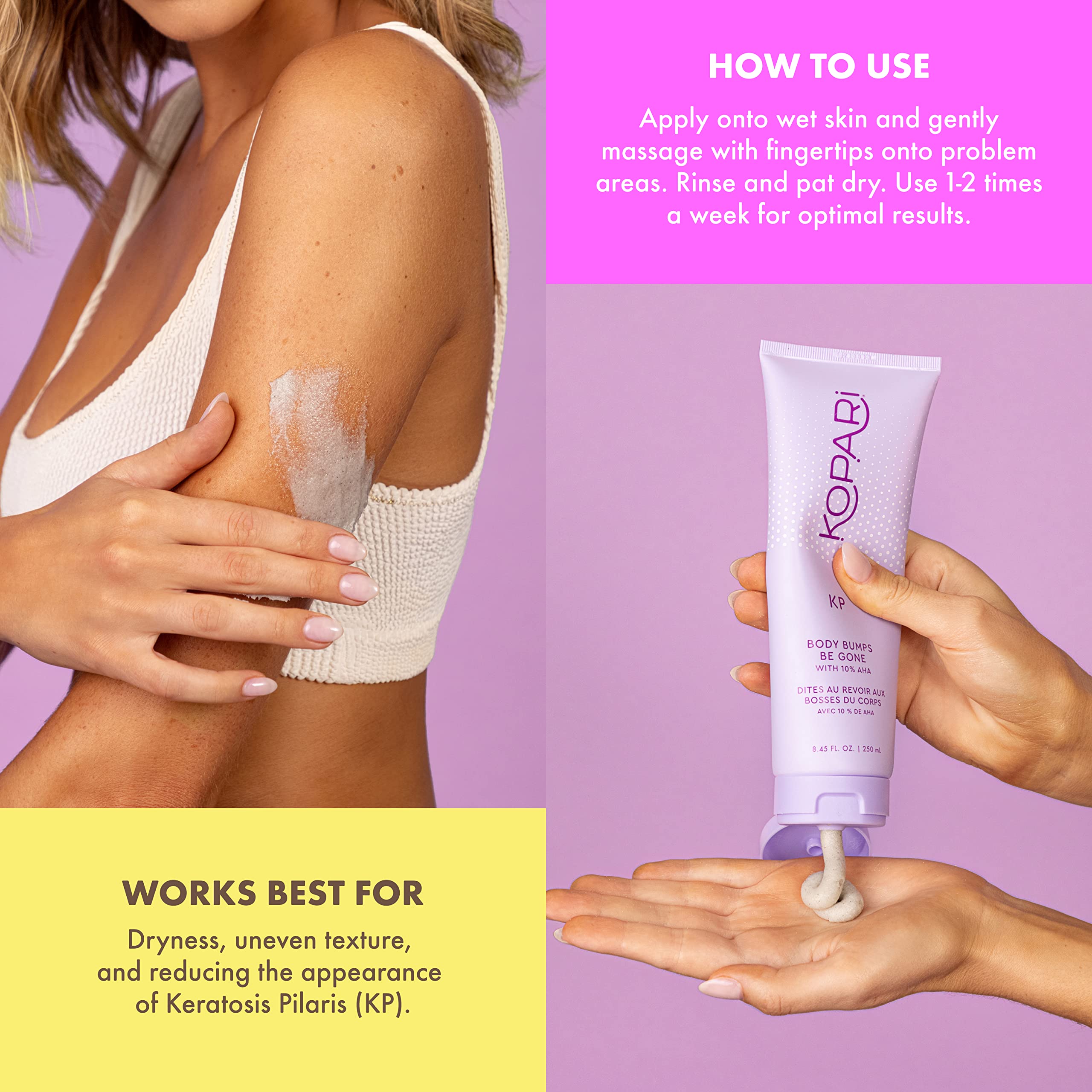 Kopari KP Body Bumps Exfoliating Scrub close-up reveals coconut shells and pumice for pores.