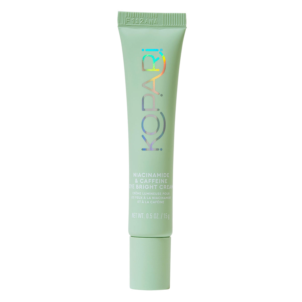 Kopari Niacinamide & Caffeine Eye Bright Cream tube closeup for brightening under-eye area.