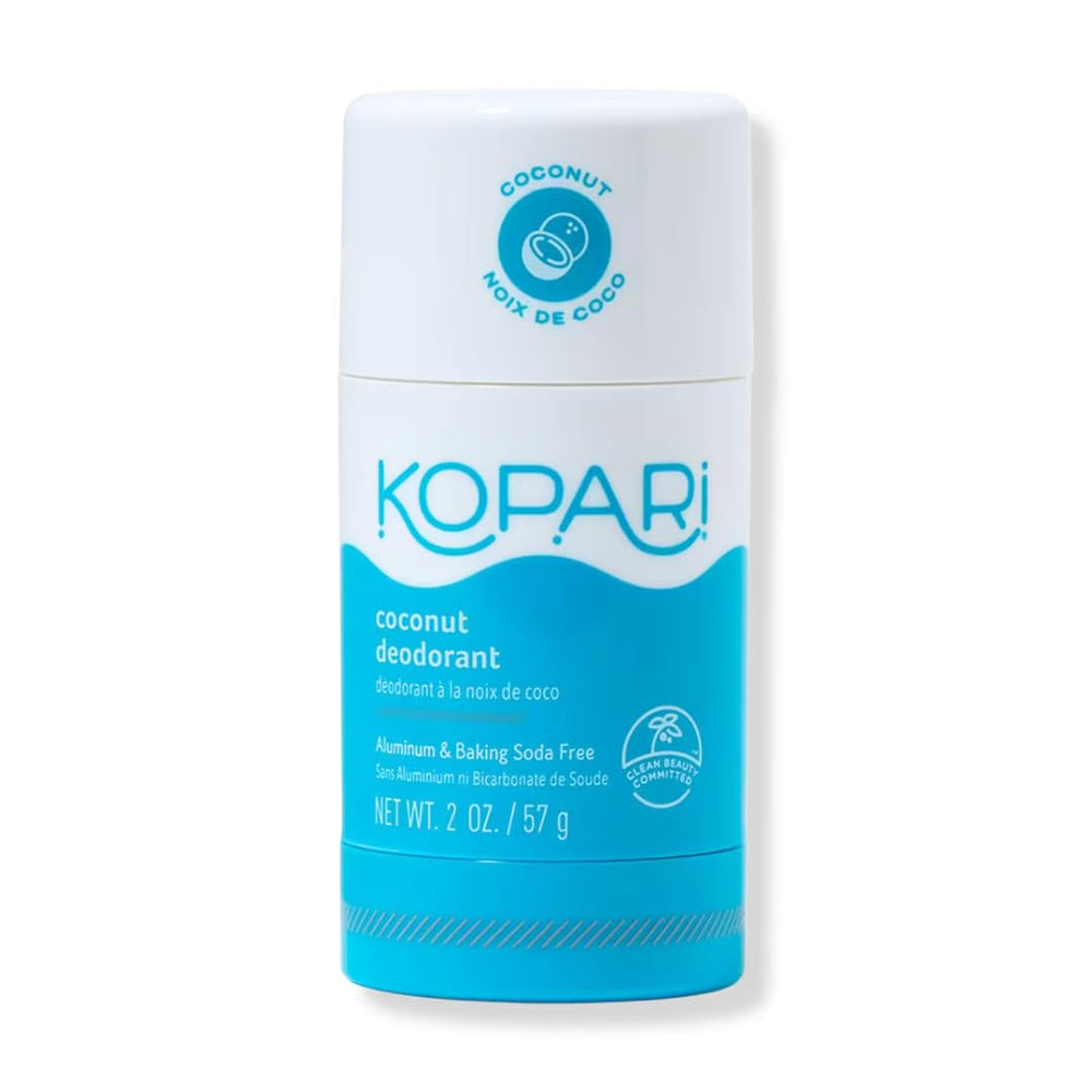 Kopari original coconut deodorant bottle shows a clean, aluminum-free formula for all-day freshness.