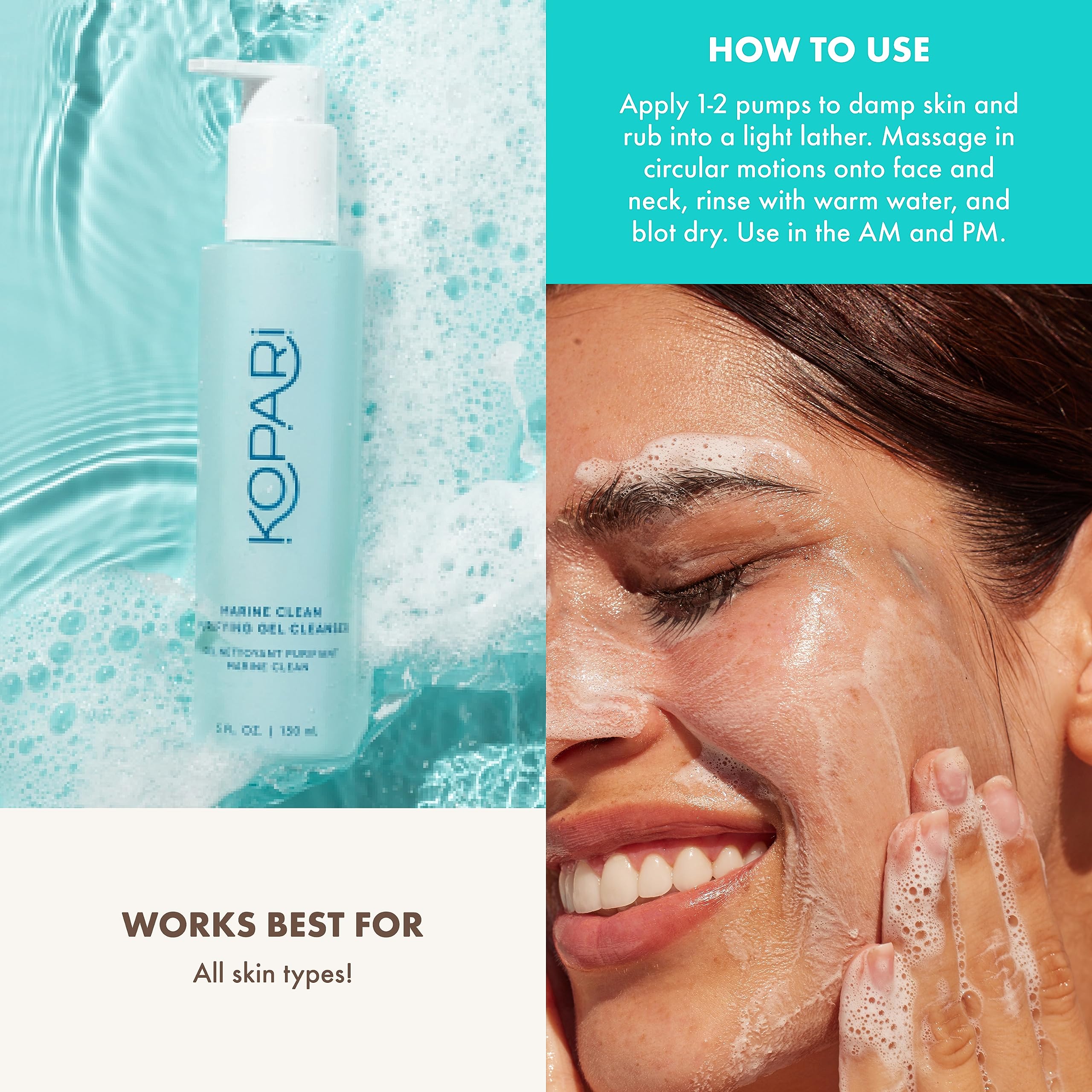 Kopari Marine Clean Purifying Gel Cleanser packaging variation note while formula remains the same.