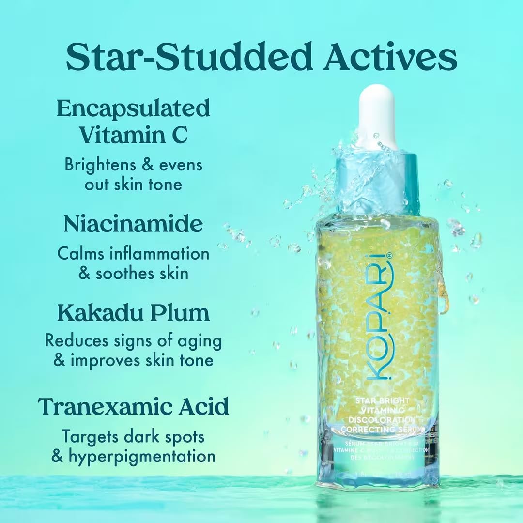 Kopari Star Bright serum label Kakadu Plum signals brightening potential.
