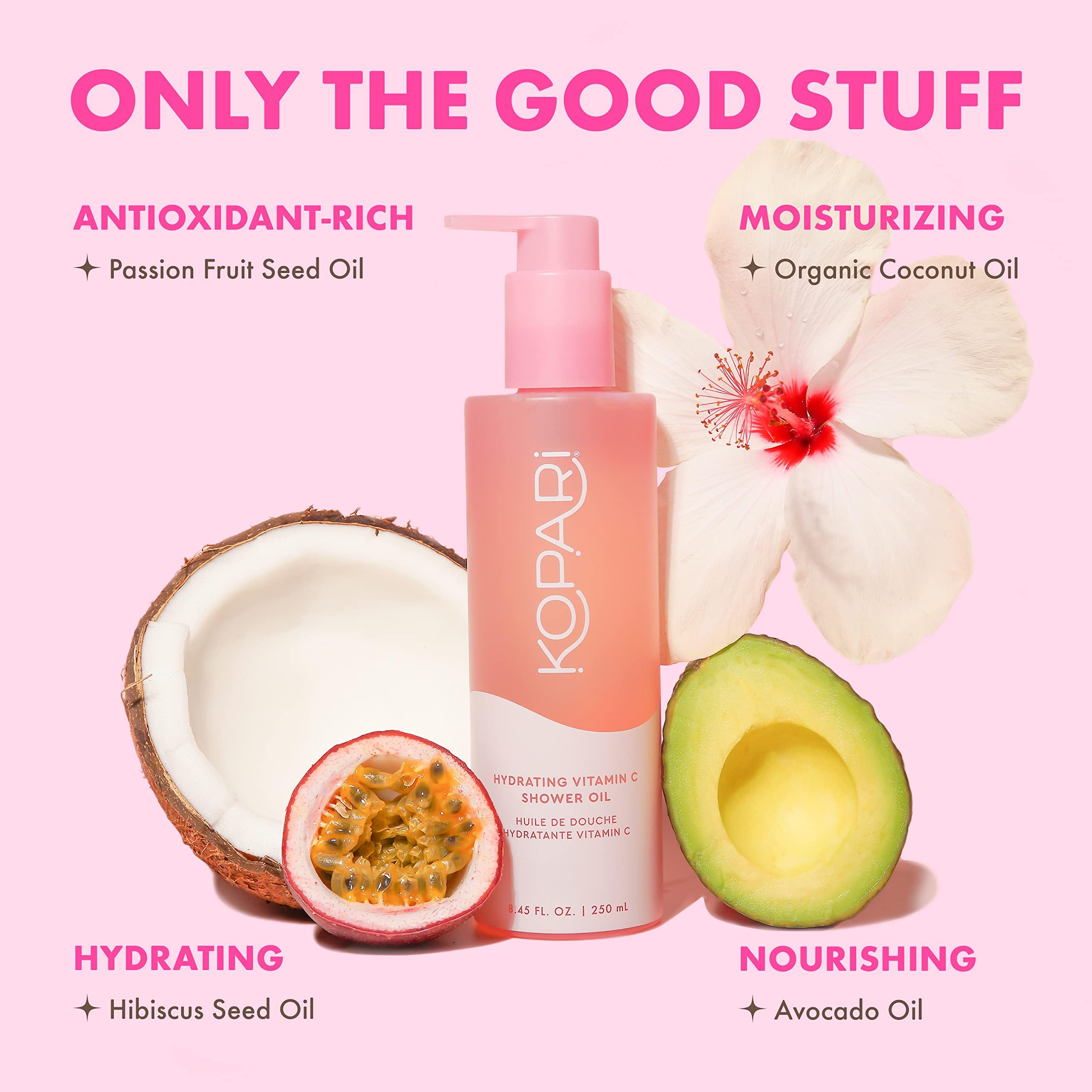 Kopari Sudsy Shower Oil tropical scent visualization enhances shower ritual.