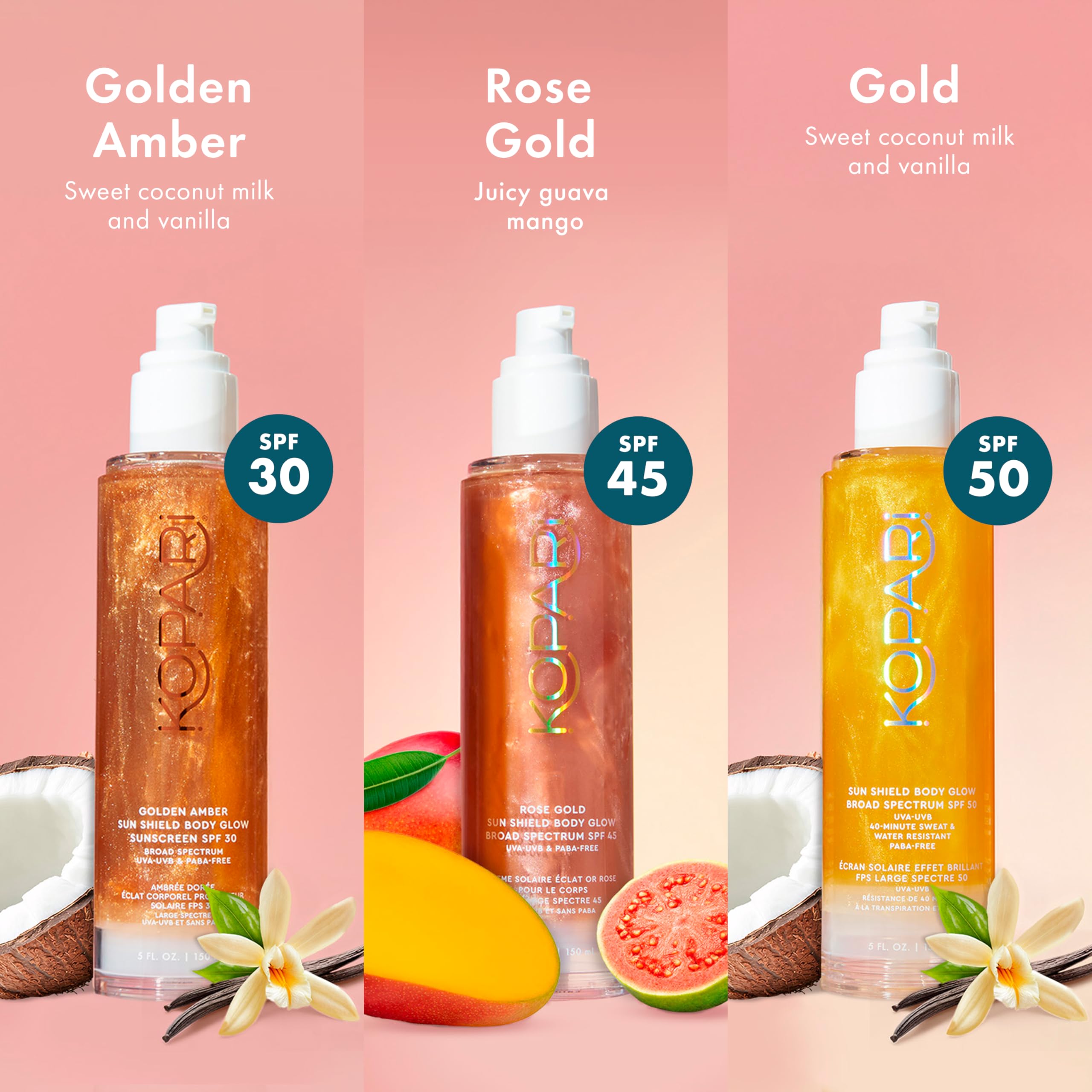 Kopari Sun Shield Body Glow coconut milk scent enhancing tropical beach vibes.
