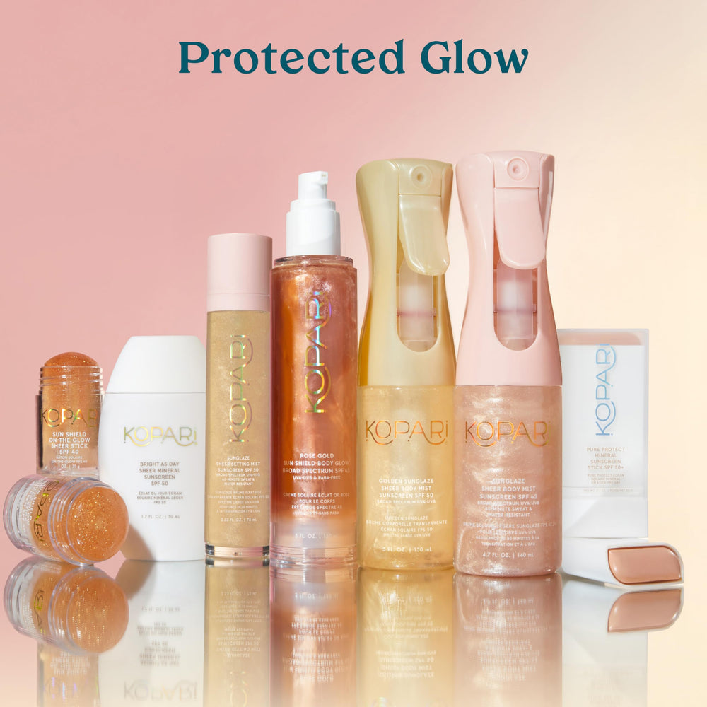Kopari Sun Shield Body Glow fast-absorbing gel leaves a breathable finish on skin.