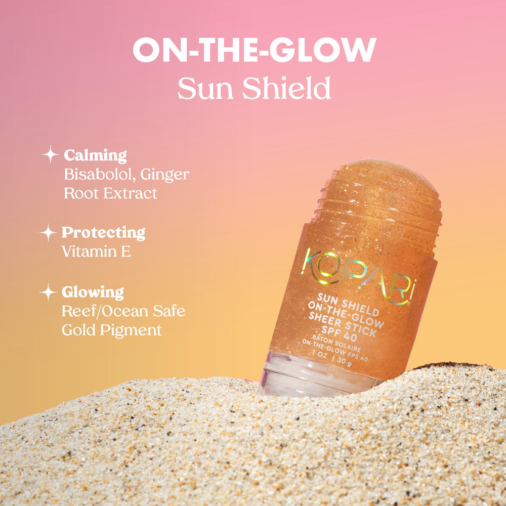 Kopari Sun Shield illuminates skin with mica glow after application