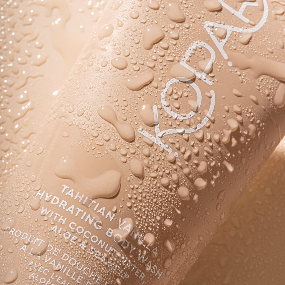 Kopari Tahitian Vanilla foamy lather provides a lush texture for daily hydration.