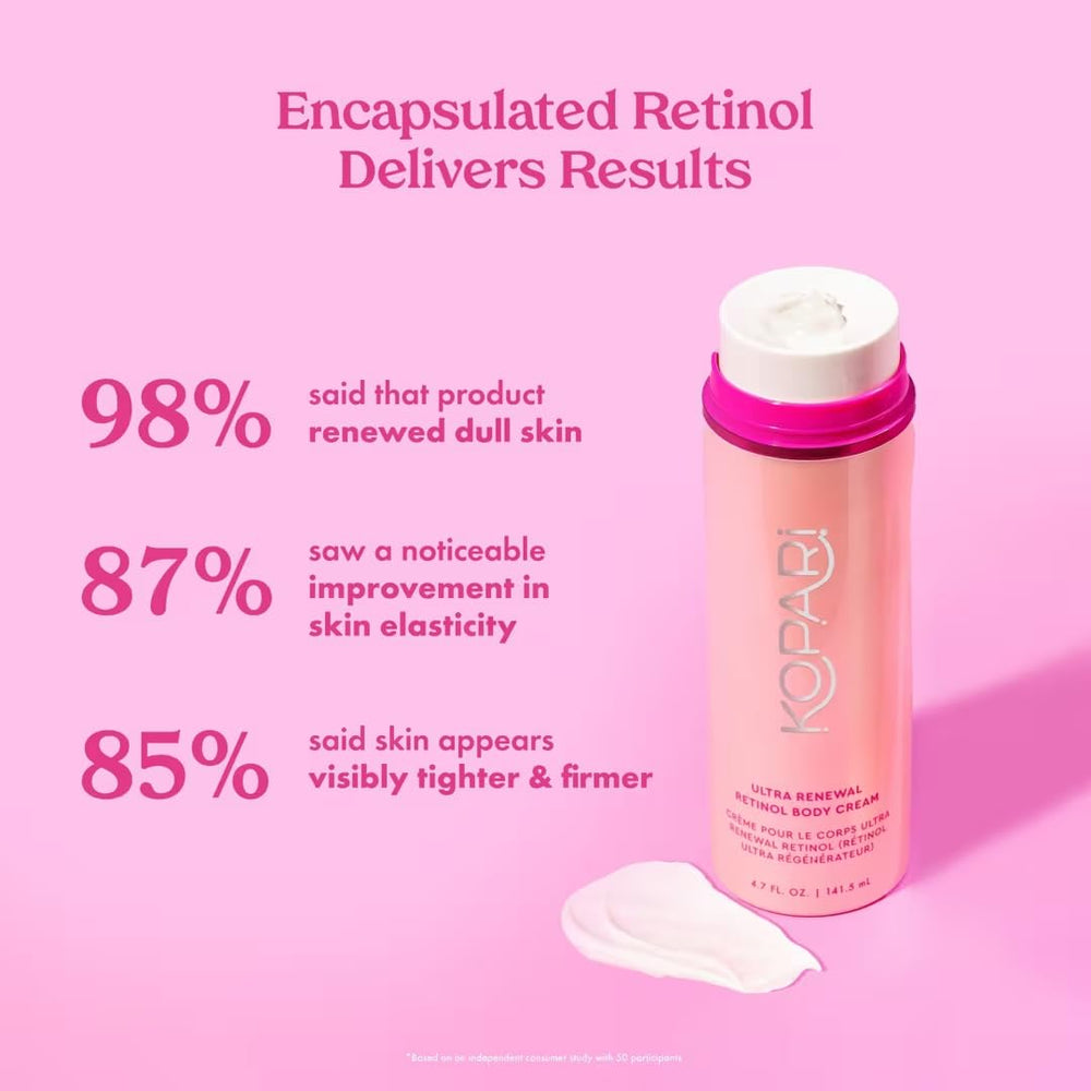 Encapsulated retinol illustration hints at gradual smoothing of fine lines.