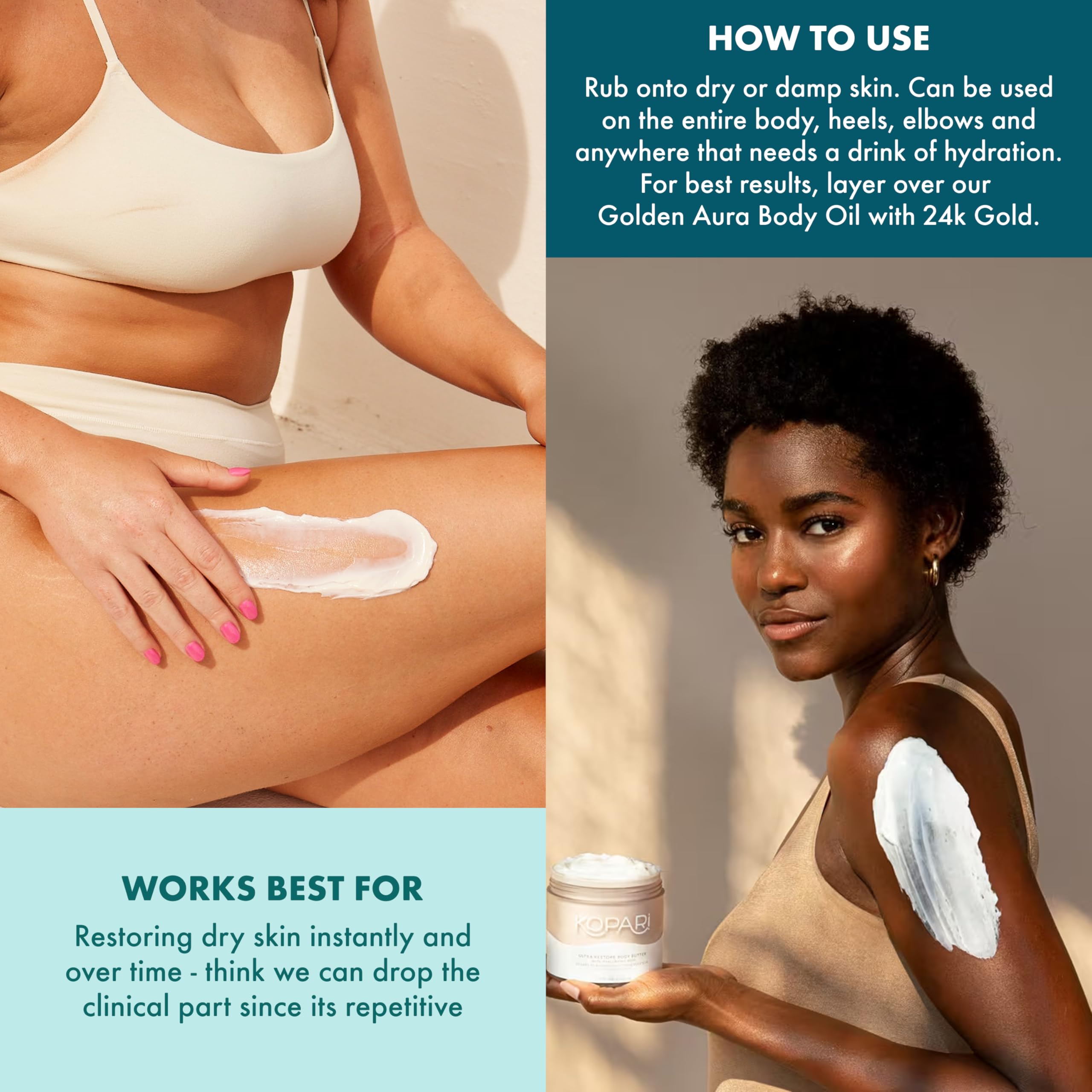 Kopari Ultra Restore Butter with hyaluronic acid emphasizes moisture retention
