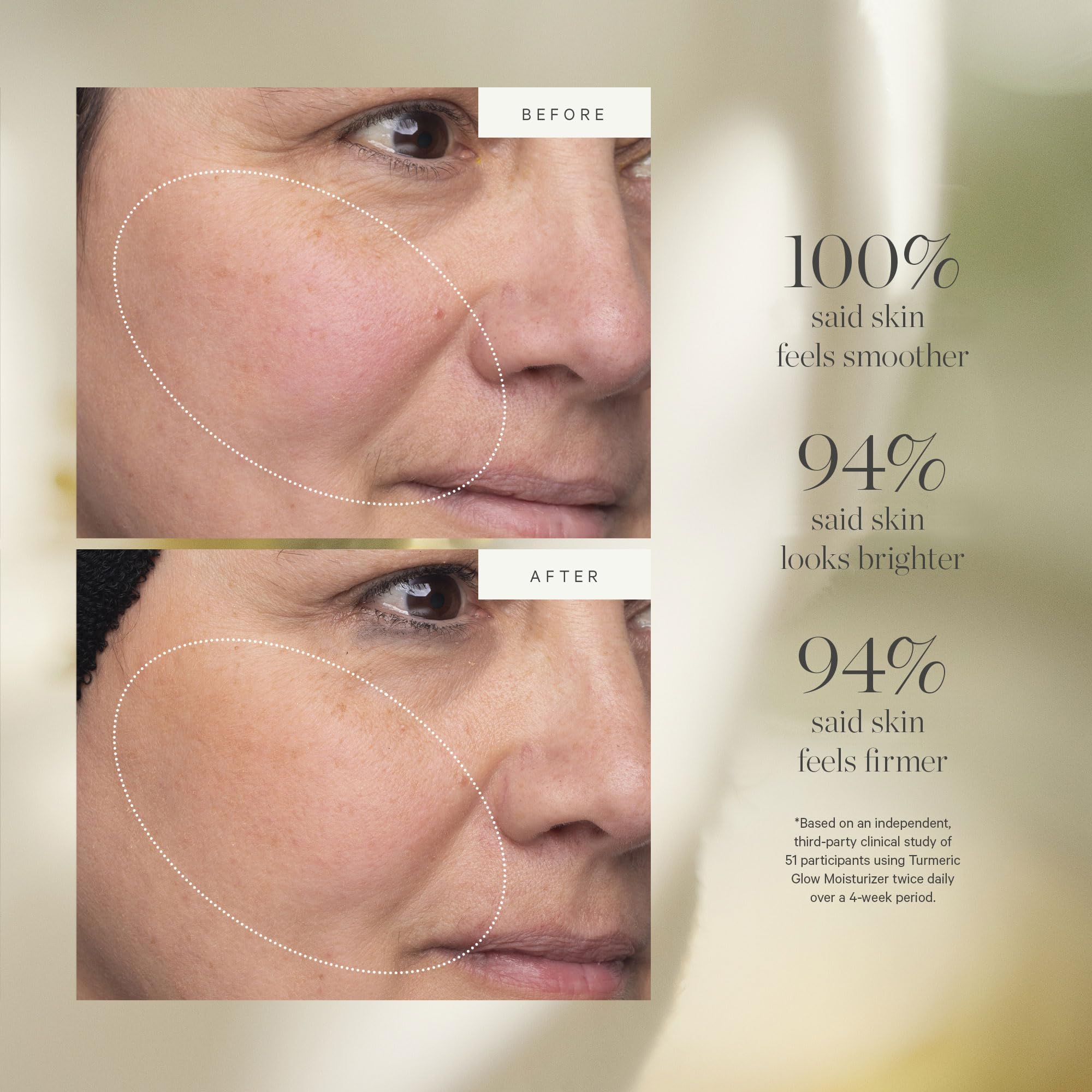 KORA Organics Turmeric Glow Moisturizer application shot with pearl-sized amount