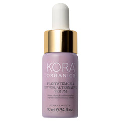 KORA Organics plant stem cell serum bottle closeup shows luxe packaging and glow-enhancing formula.