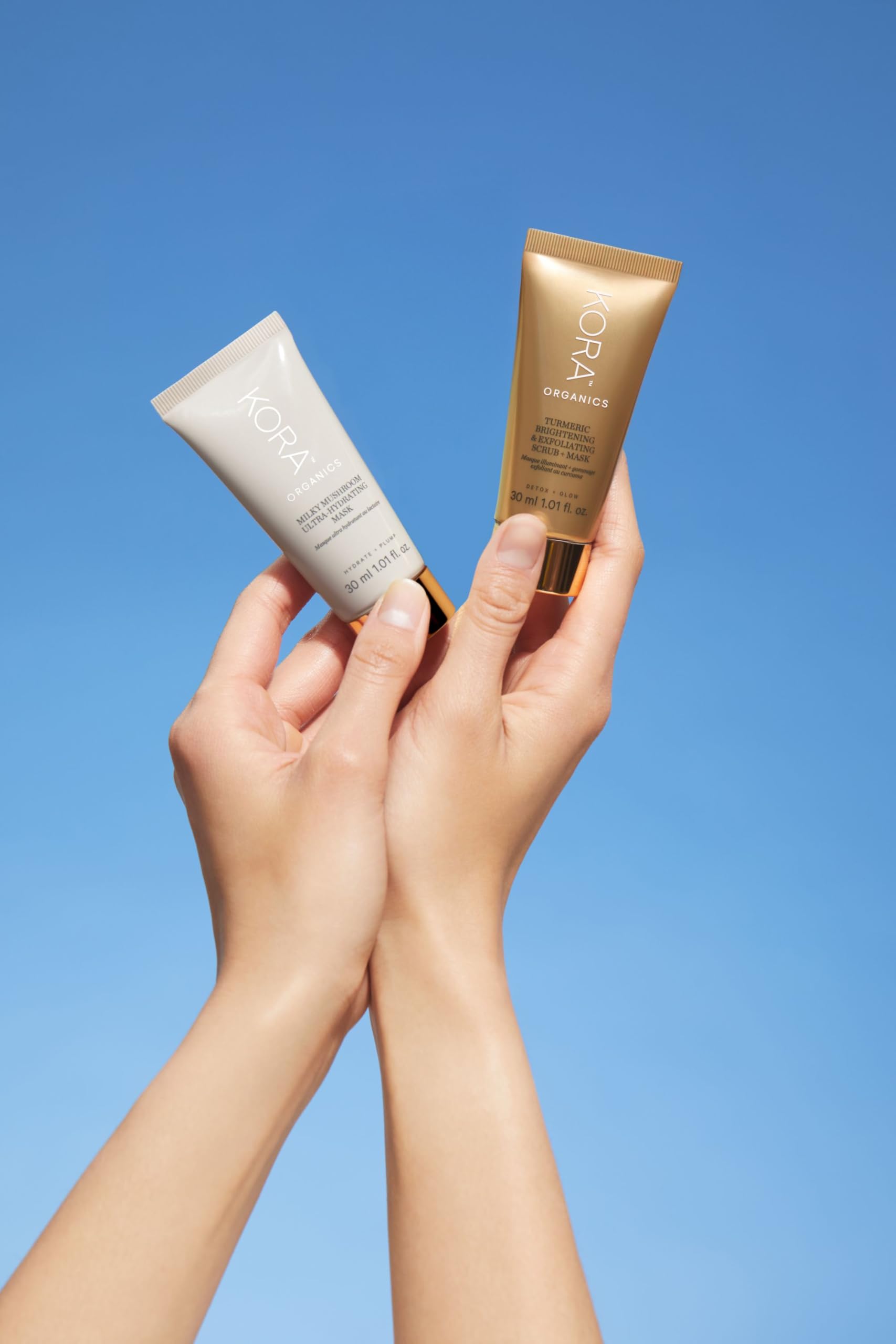 KORA Organics travel-size pack ready for on-the-go skincare routines