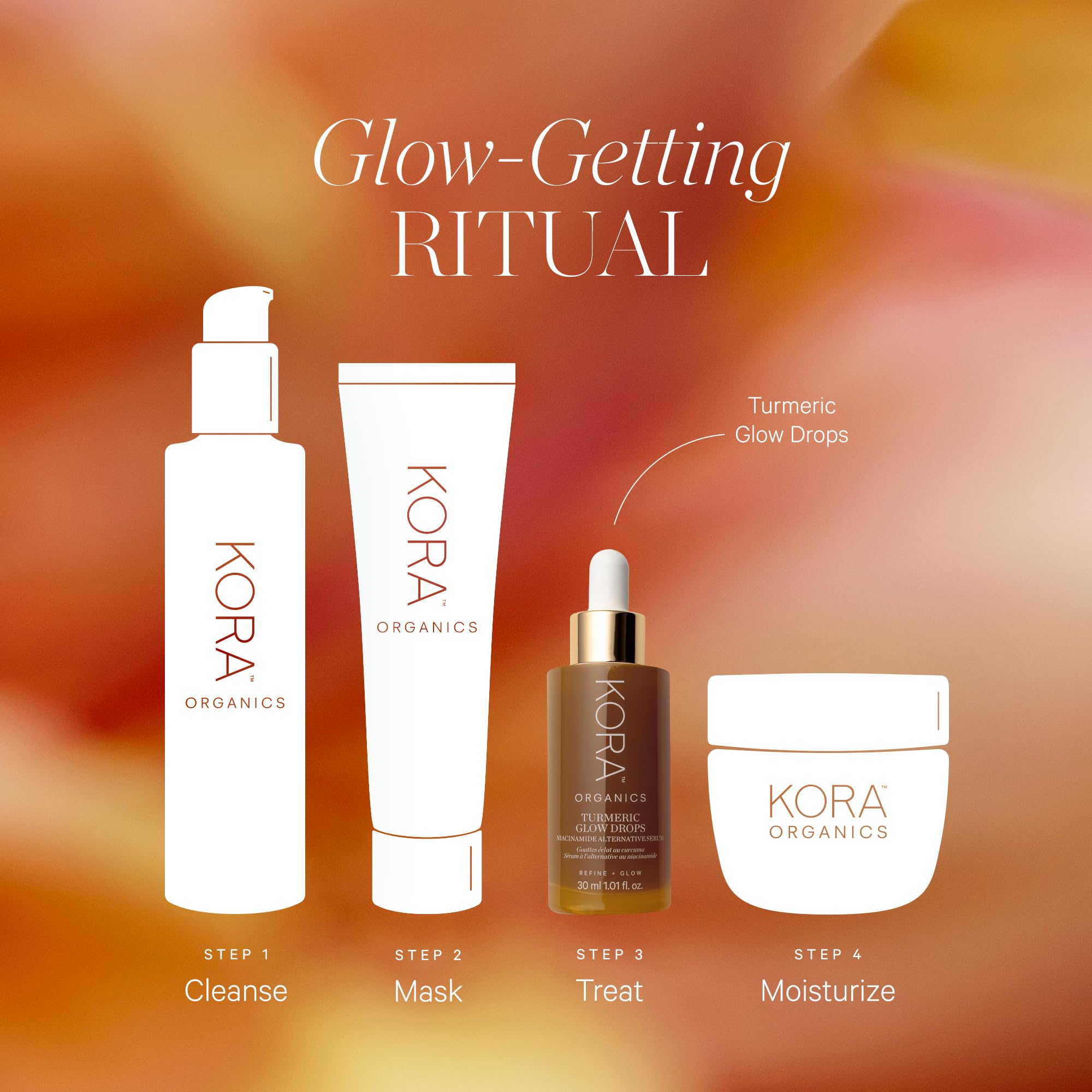 KORA Organics Turmeric Glow Drops texture closeup showing silky, fast-absorbing serum.
