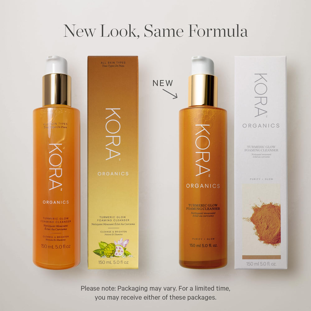 KORA Organics Turmeric Glow Foaming Cleanser peppermint and palo santo notes for a refreshing cleanse.