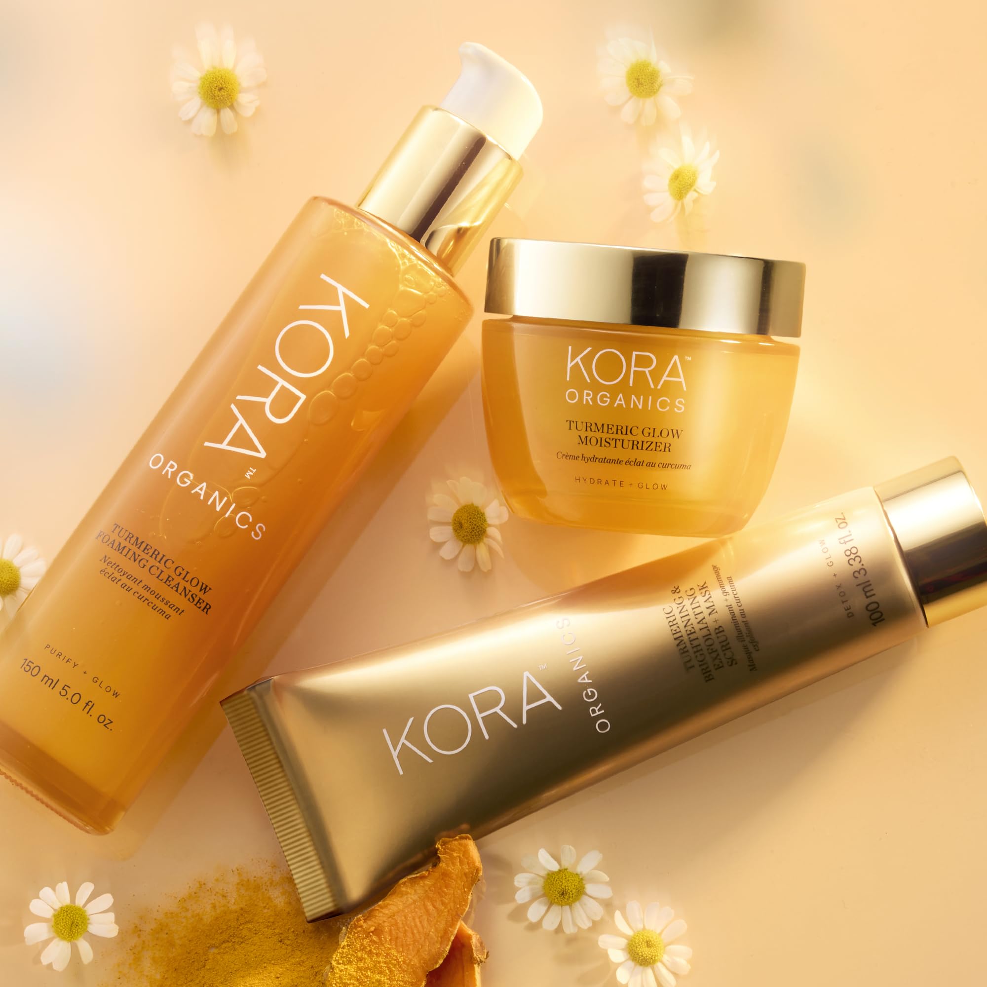 KORA Organics Turmeric Glow Foaming Cleanser pump bottle ready for daily cleansing and refreshment.