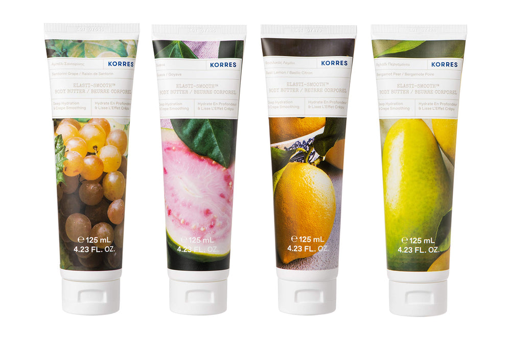 KORRES Elasti-Smooth close-up highlighting almond oil for skin softness.