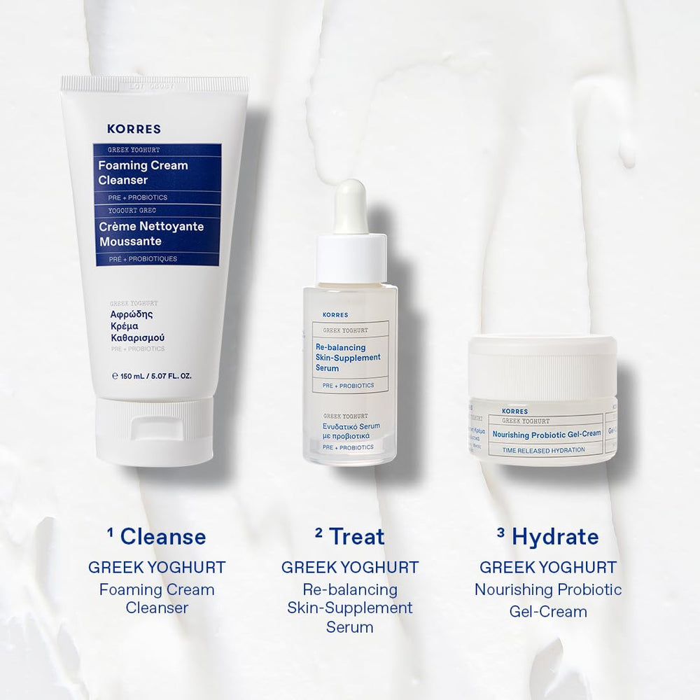 KORRES Greek Yoghurt Foaming Cream Cleanser removing makeup with creamy lather