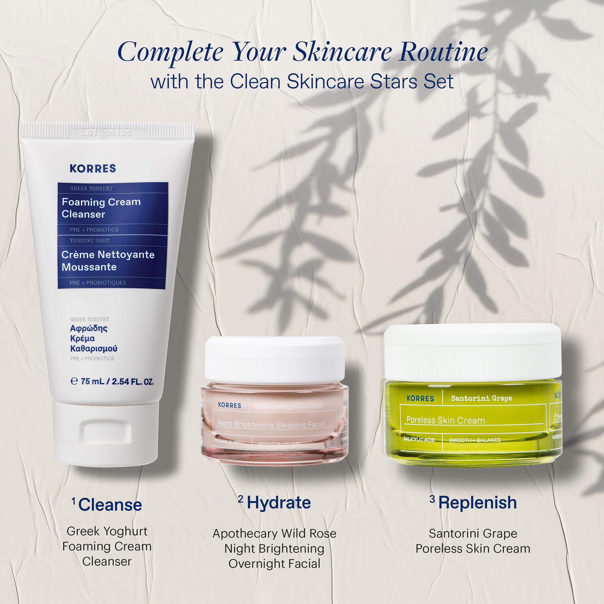 KORRES Greek Yoghurt Foaming Cream Cleanser travel size bottle ready for daily routines.