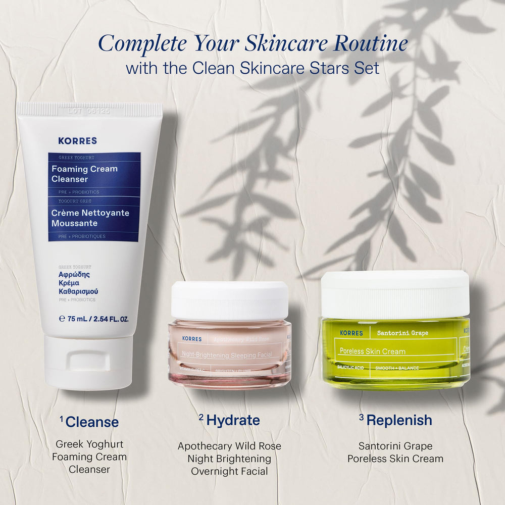 KORRES Greek Yoghurt Foaming Cream Cleanser travel size bottle ready for daily routines.
