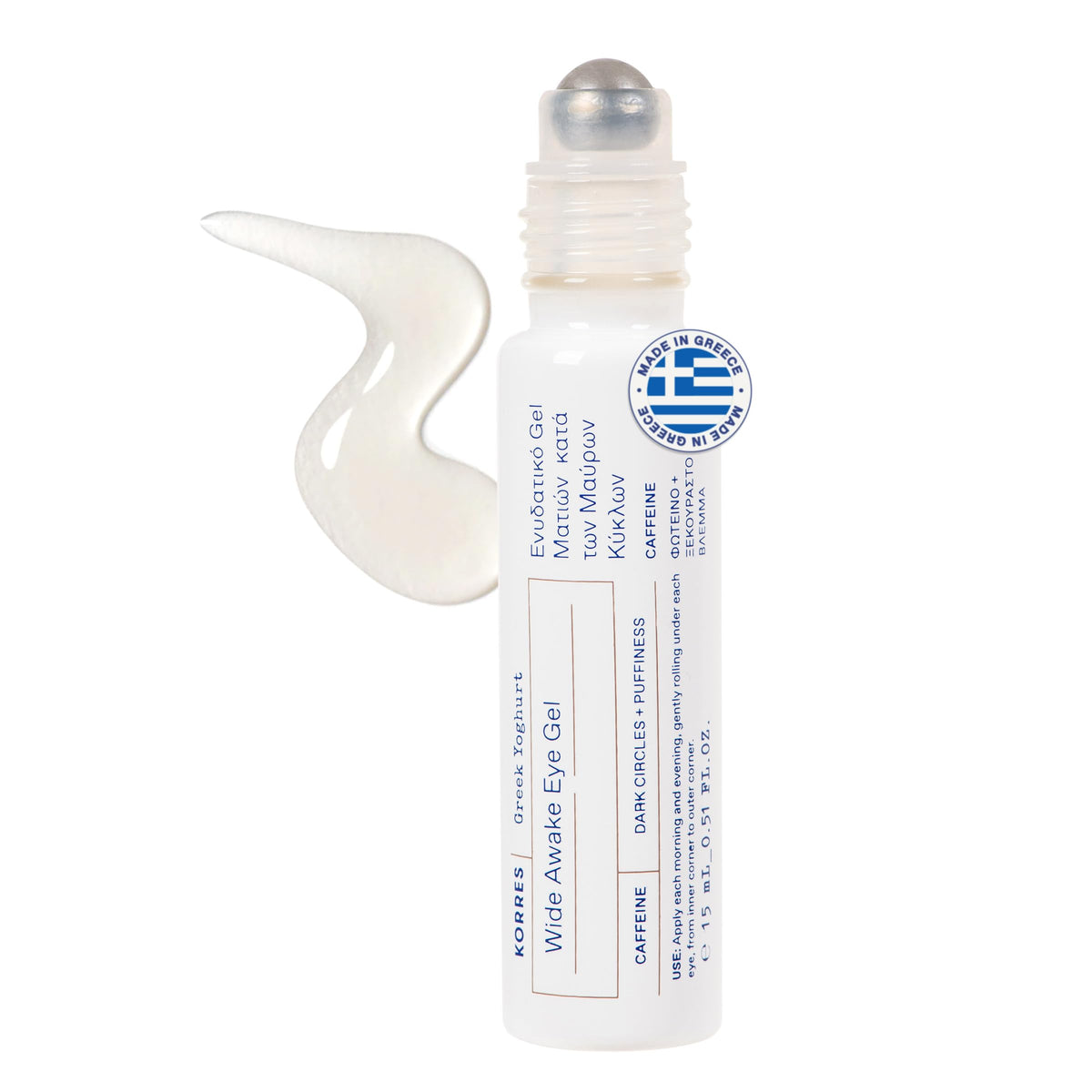 KORRES eye gel serum bottle delivering cooling hydration