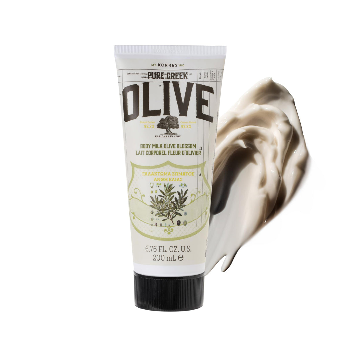 KORRES Olive Body Lotion bottle ready to absorb quickly for hydrated skin