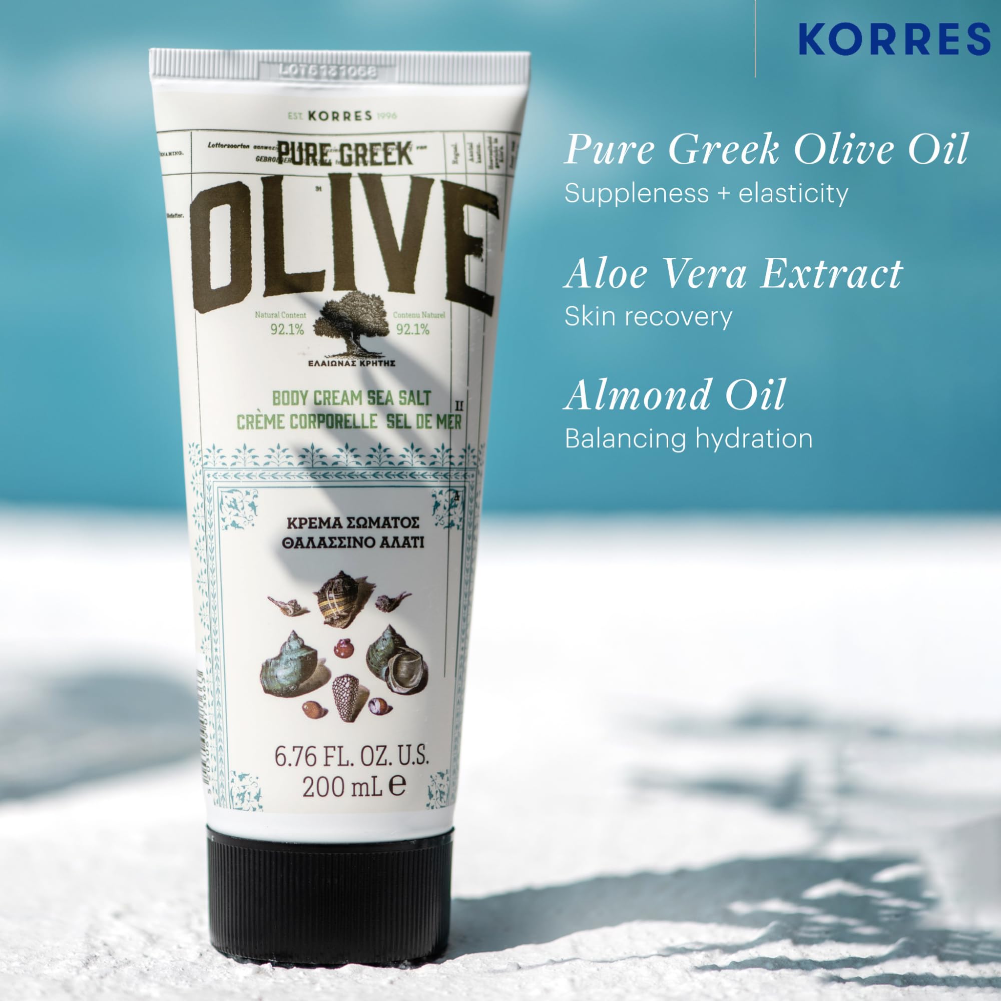 KORRES olive oil ingredient close-up highlighting rich nutrients for skin.